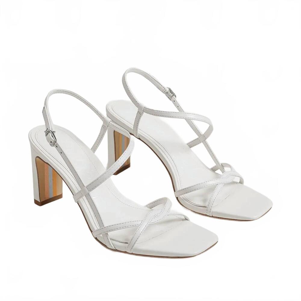 NEW SAM EDELMAN women's emmie leather heeled sandals in white